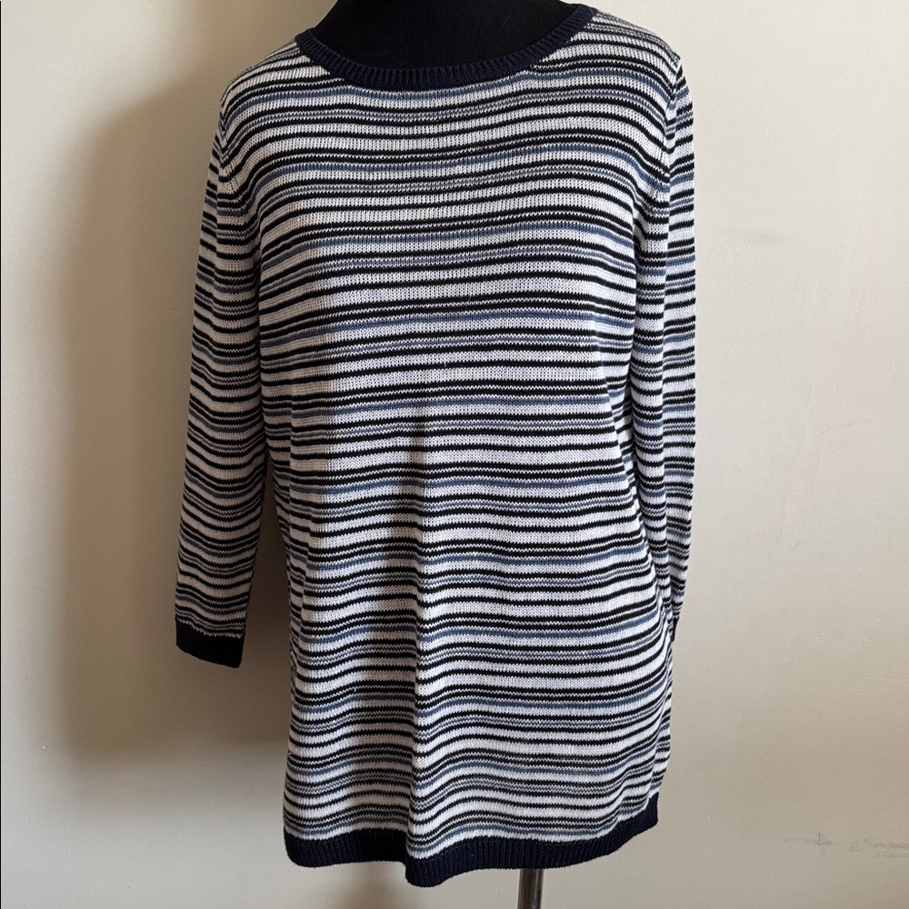 Talbots Petite 3/4 Sleeve Striped Tunic Sweater